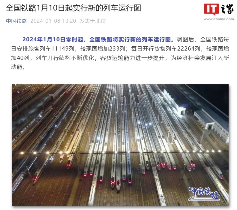全国铁路1月10日起实行新的列车运行图,新增233列